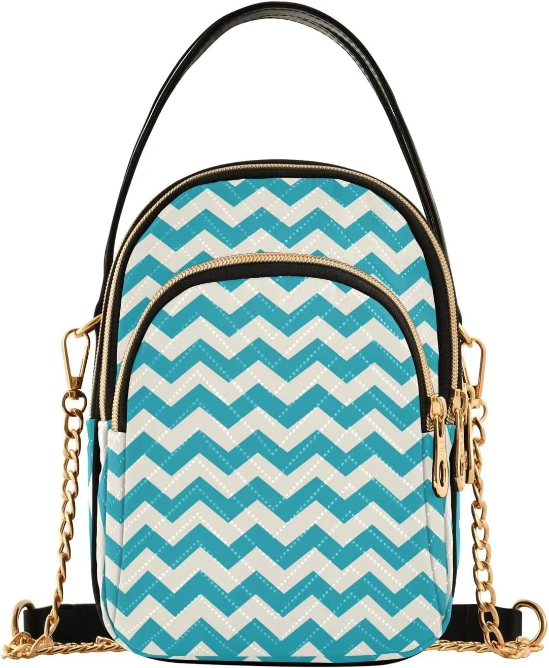Blue Zigzag Stripe Small Crossbody Bag Quilted Handbags for Women Chain Shoulder Bag