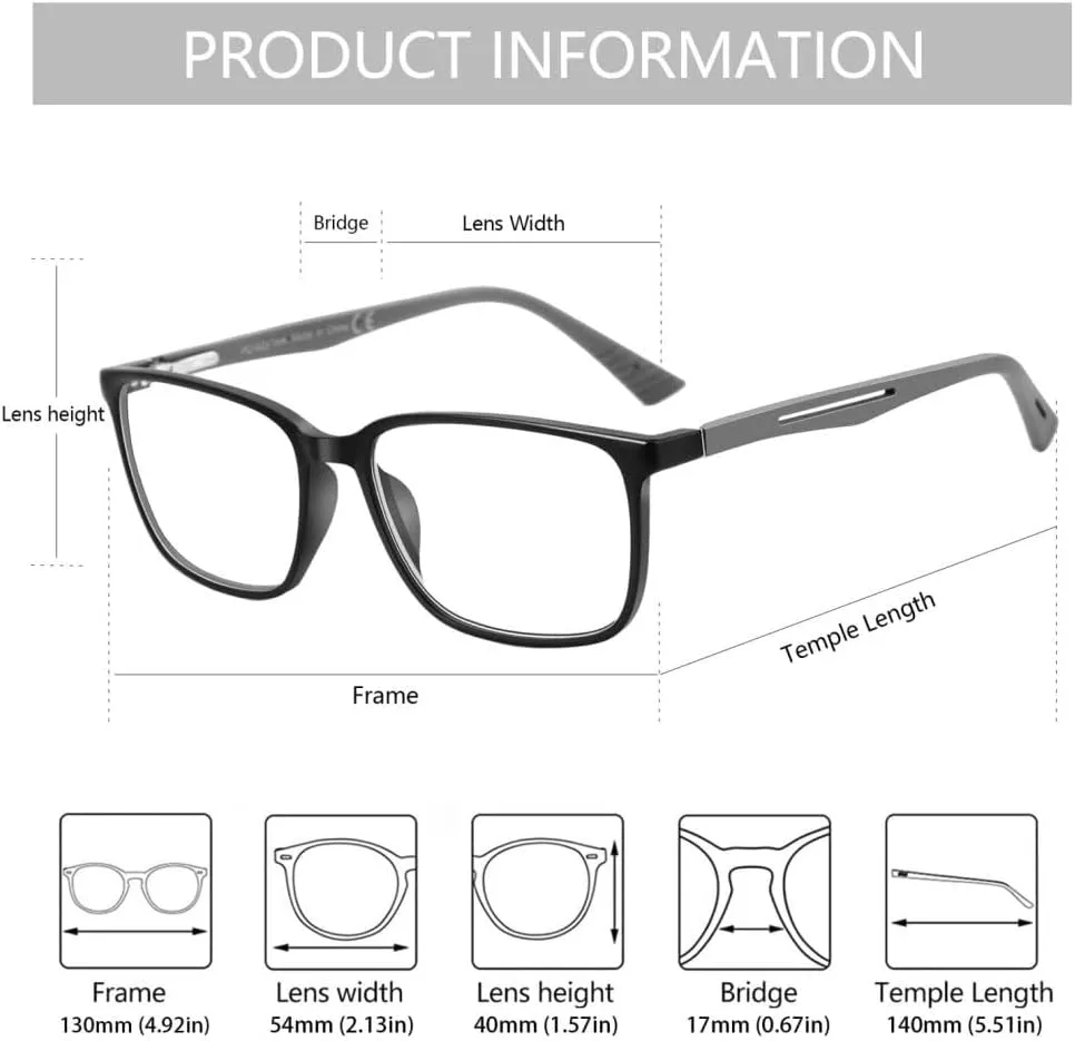 BLUEMOKY Blue Light Reading Glasses for Men，Sport Square Frame Readers, Anti Glare Computer Glasses