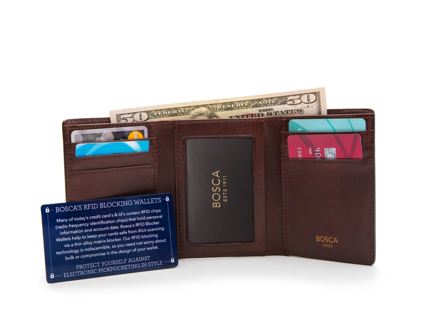 Bosca Mens Dolce Collection Double ID Trifold Wallet