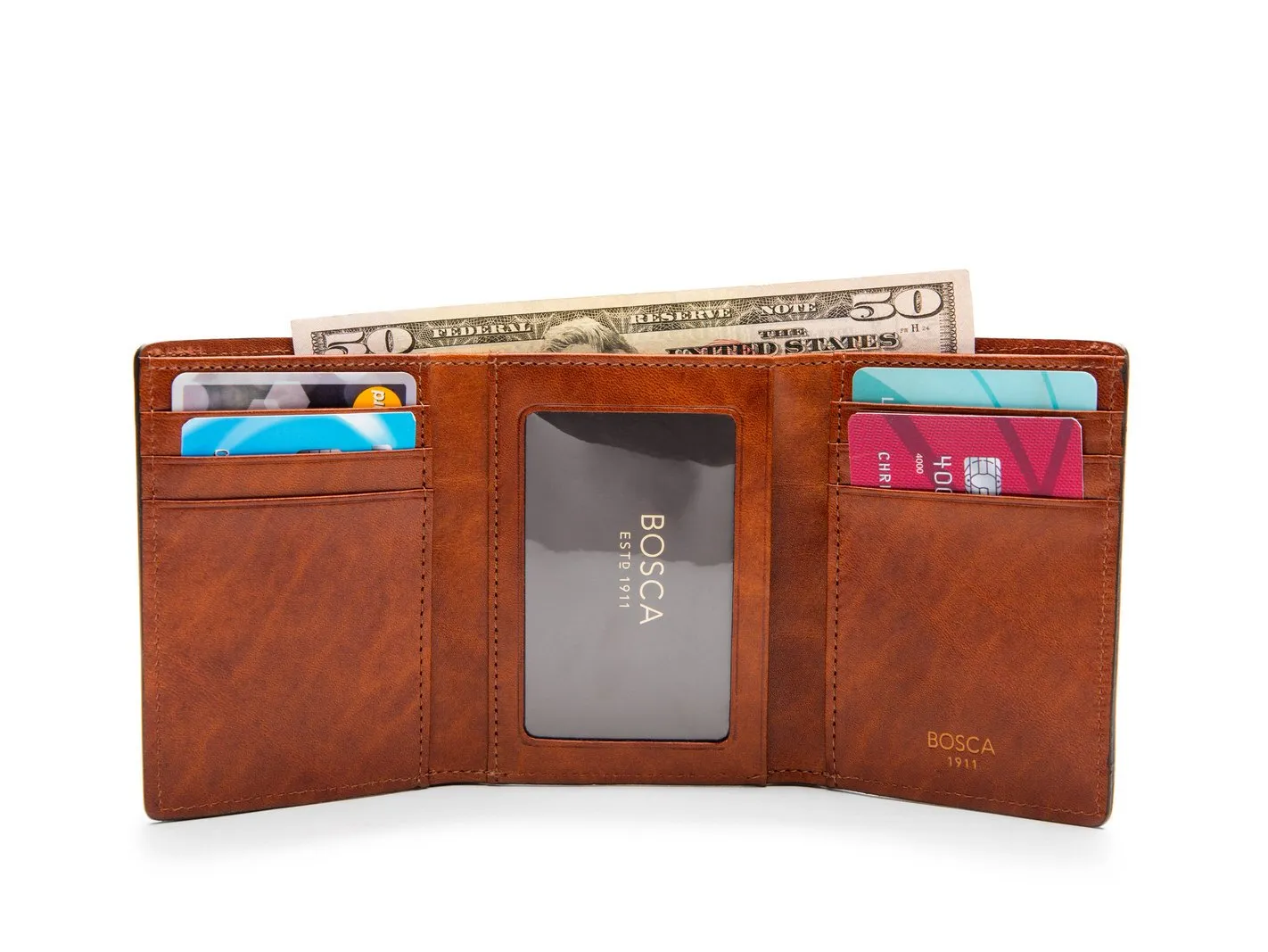 Bosca Mens Dolce Collection Double ID Trifold Wallet