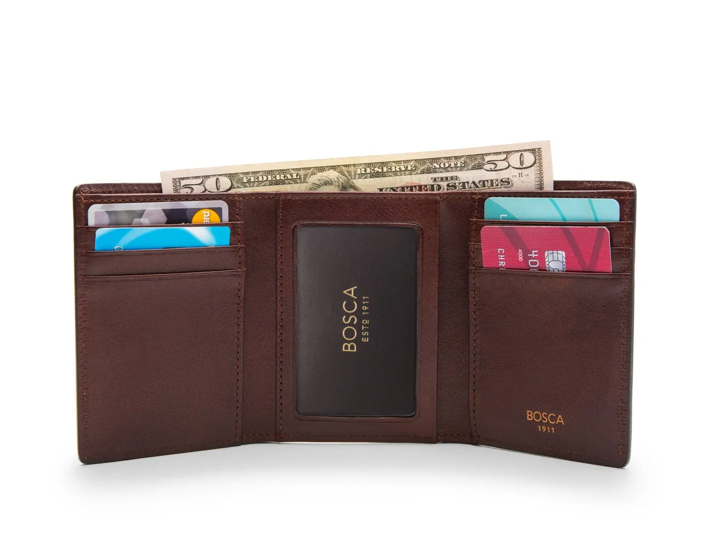 Bosca Mens Dolce Collection Double ID Trifold Wallet