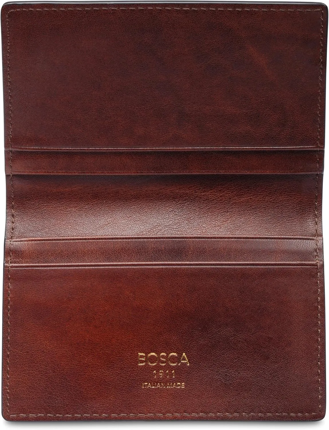 Bosca Men's Leather Card Holder Wallet - Slim Italia Dolce Calling Card Case Real Italian Tanned Leather Wallet For Men, Handstitched, RFID Blocking, Brown