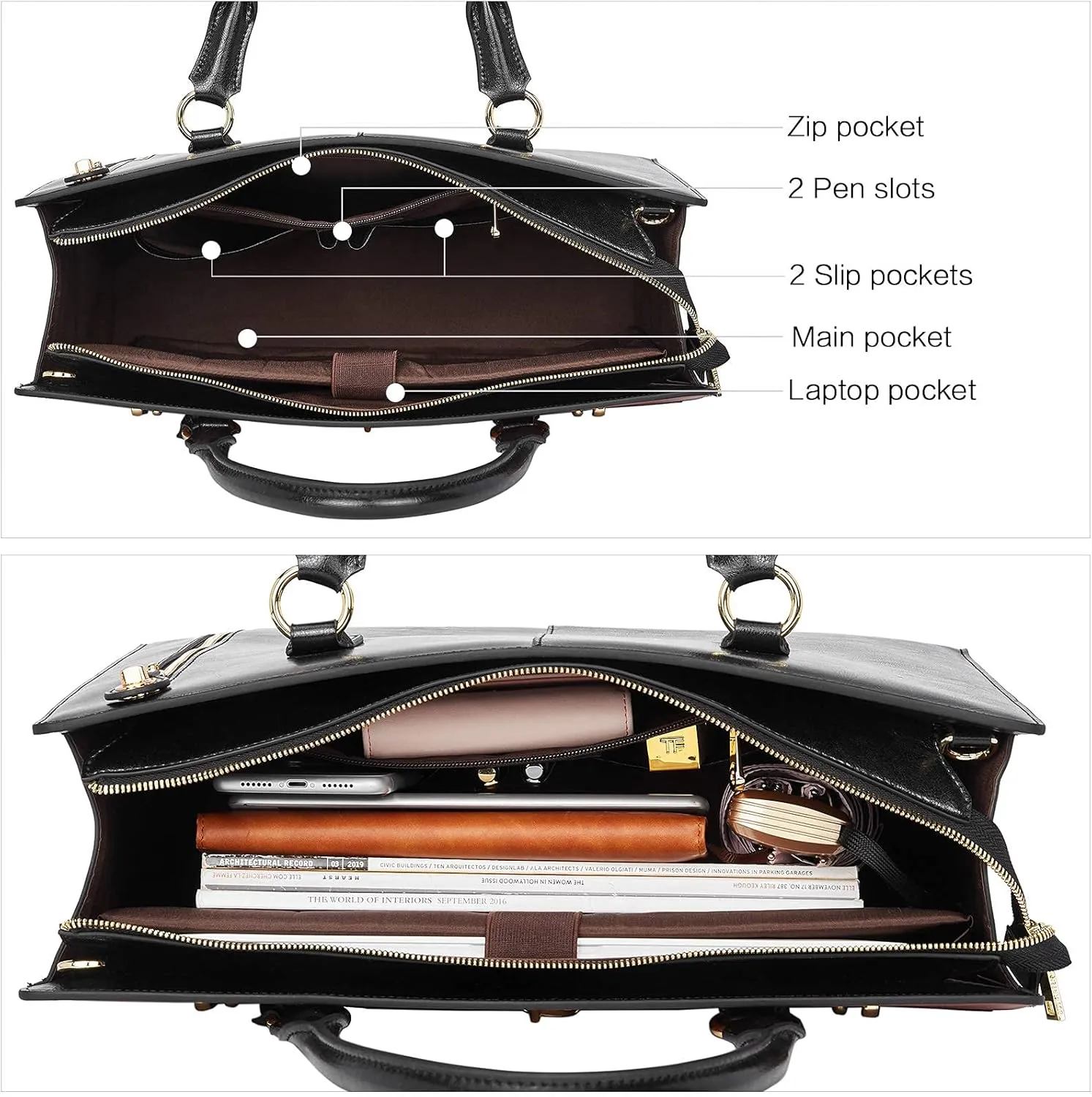 BOSTANTEN Briefcase for Women 15.6 inch Leather Laptop Bag Vintage Slim Lawyer Business Bag Stylish Work Purse