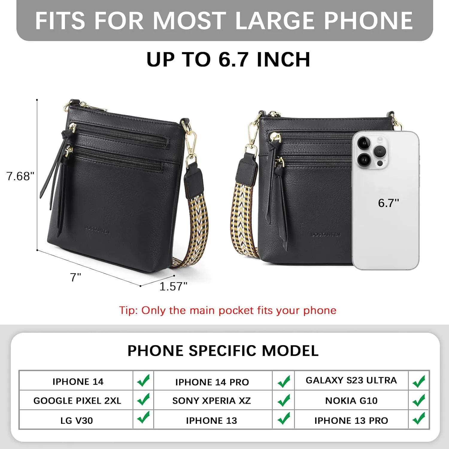 BOSTANTEN Crossbody Bags Purses for Women Trendy Soft Vegan Leather Shoulder Handbags with Adjustable Strap Zipper Pocket