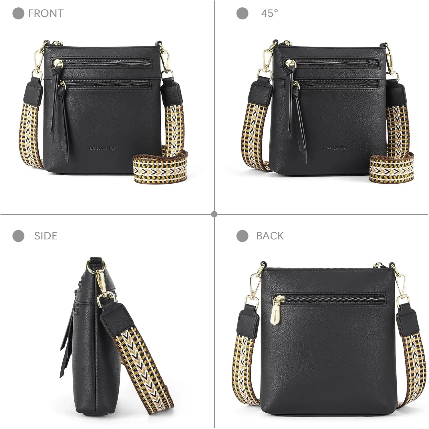 BOSTANTEN Crossbody Bags Purses for Women Trendy Soft Vegan Leather Shoulder Handbags with Adjustable Strap Zipper Pocket