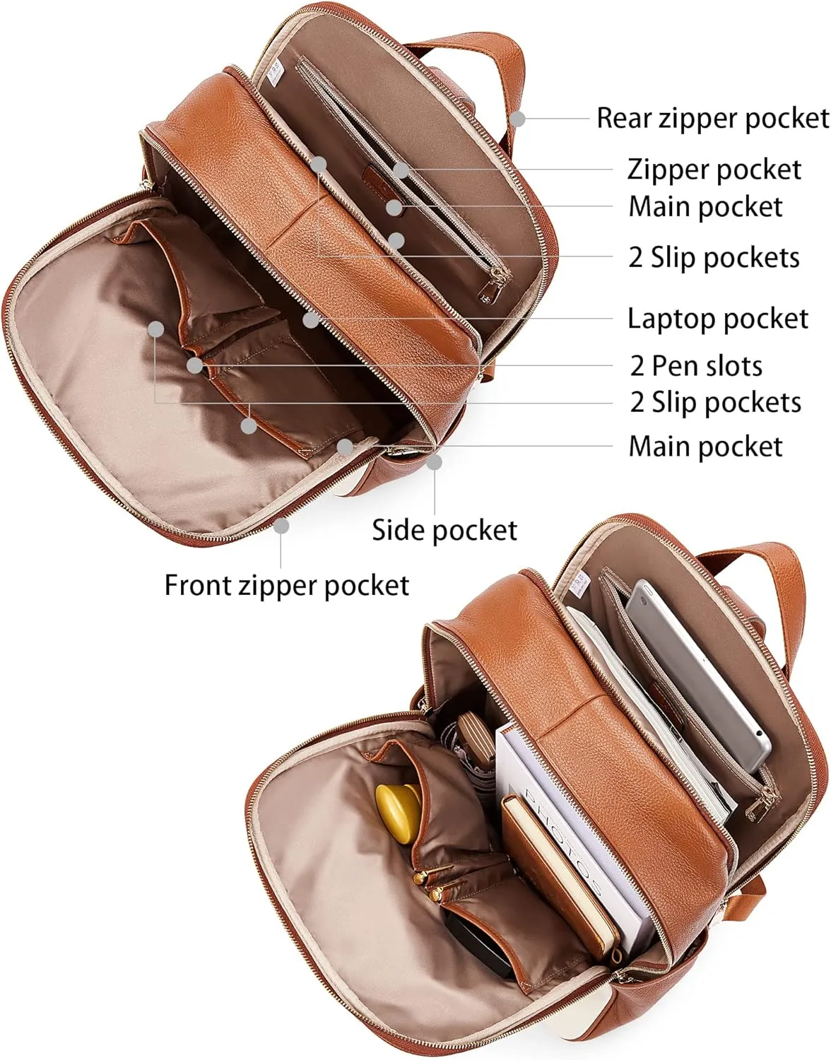 BOSTANTEN Genuine Leather 15.6 inch Laptop Backpack Purse for Women College Casual Backpack Travel Bag