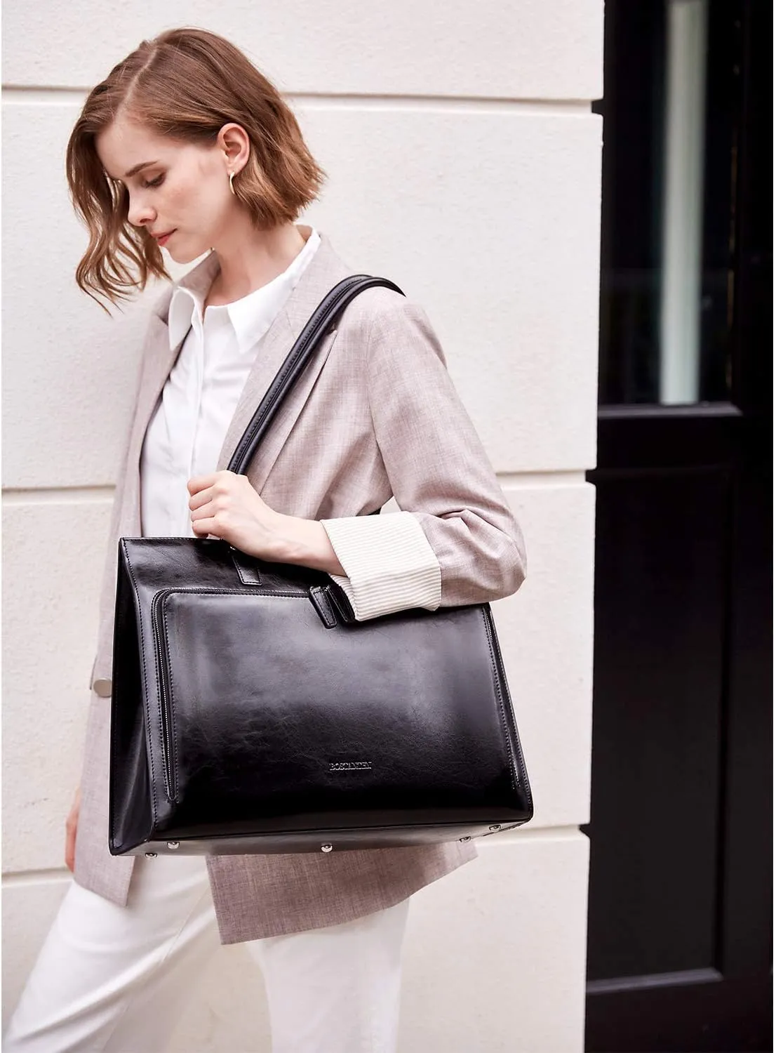 BOSTANTEN Leather Briefcase for Women Vintage 15.6 inch Laptop Bag for Women Business Tote Shoulder Handbag