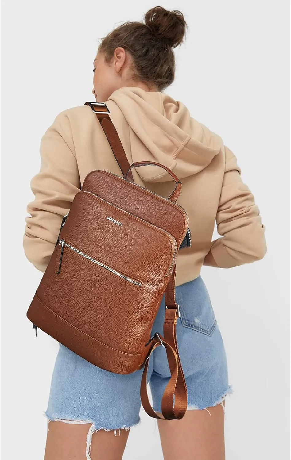 BOSTANTEN Leather Laptop Backpack for Women 15.6 inch Computer Bag Travel Work Daypack Large Size Bag