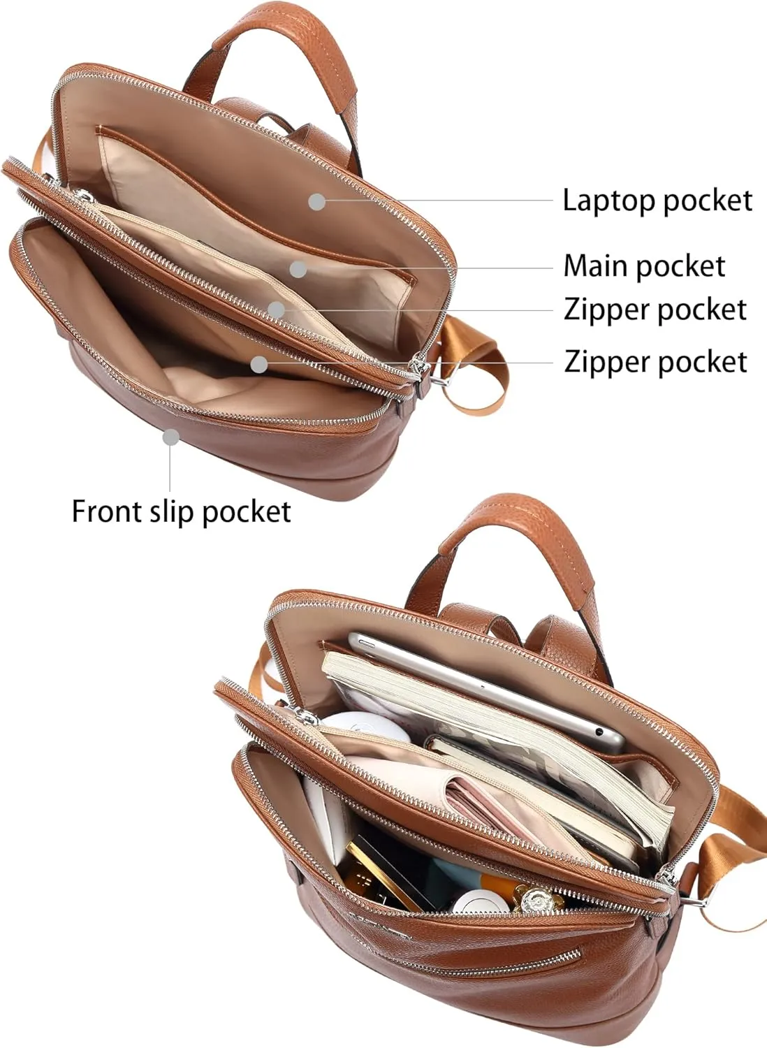 BOSTANTEN Leather Laptop Backpack for Women 15.6 inch Computer Bag Travel Work Daypack Large Size Bag
