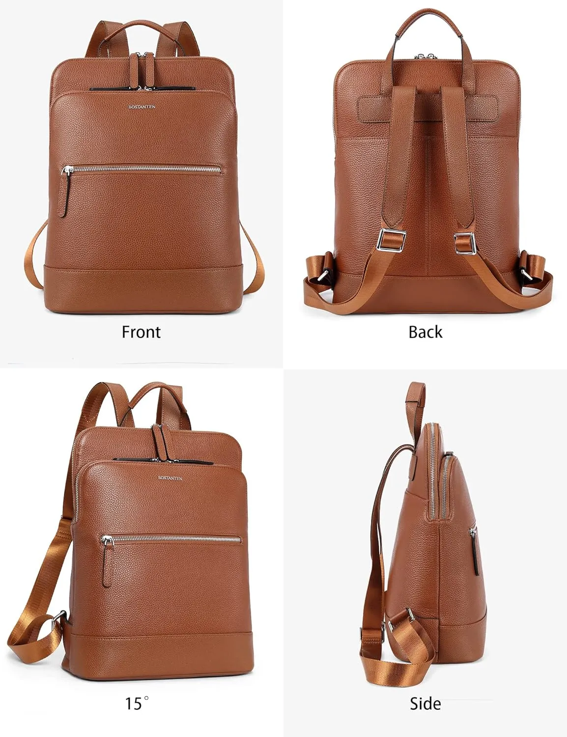 BOSTANTEN Leather Laptop Backpack for Women 15.6 inch Computer Bag Travel Work Daypack Large Size Bag