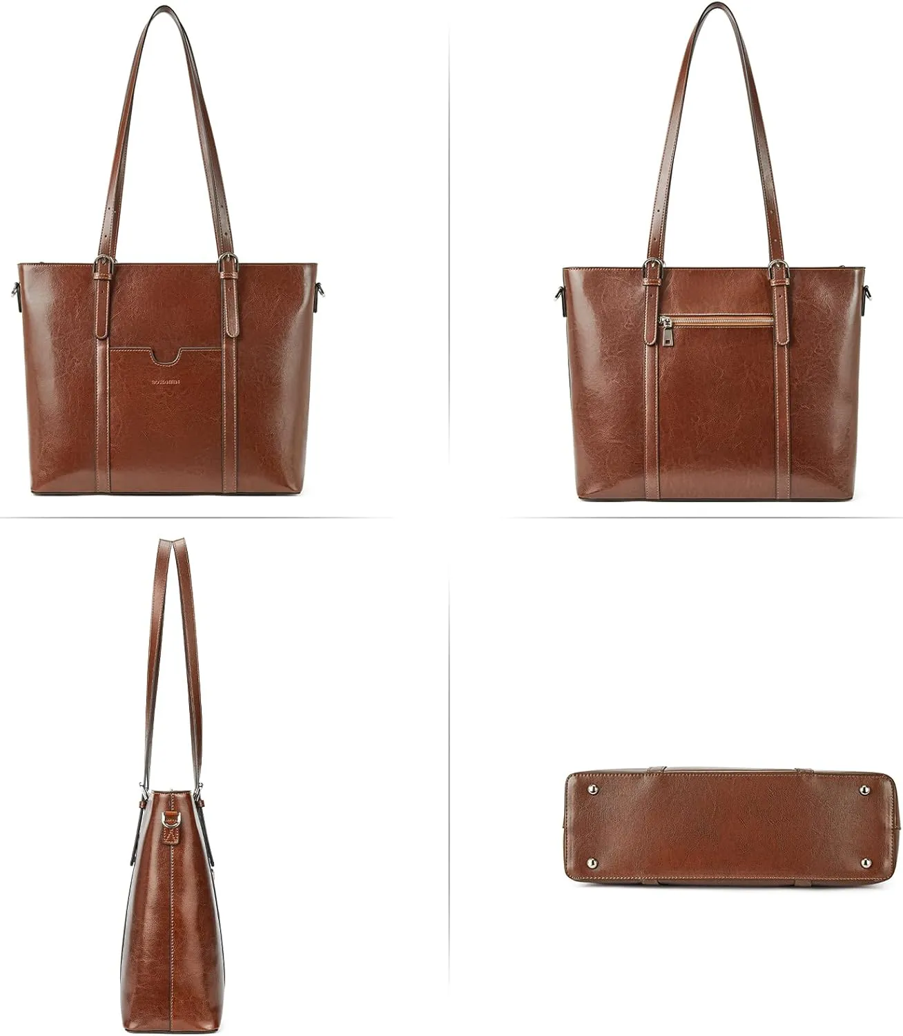 BOSTANTEN Womens Leather Laptop Tote Office Shoulder Handbag Vintage Briefcase 15.6 inch Computer Work Purse