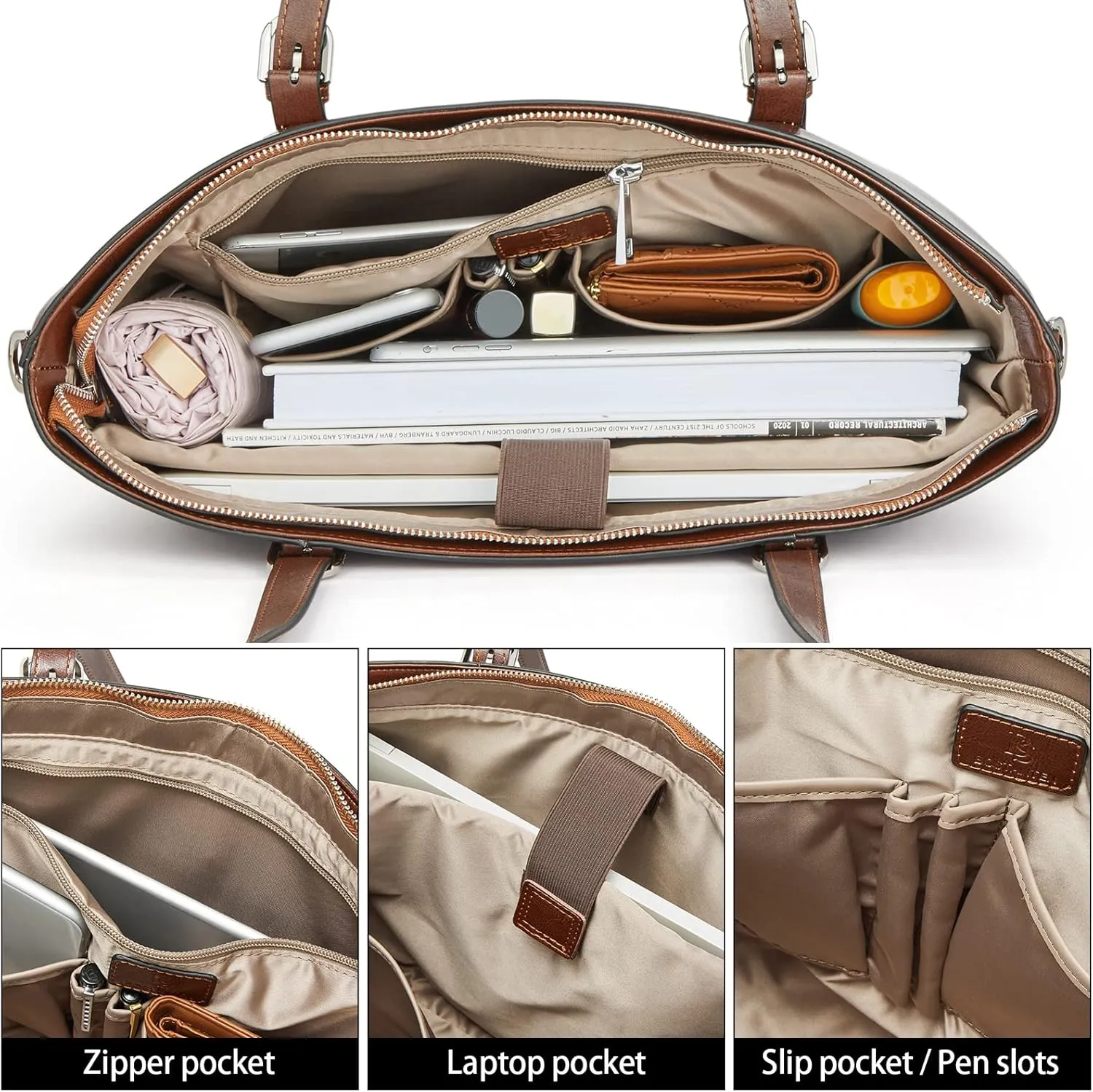 BOSTANTEN Womens Leather Laptop Tote Office Shoulder Handbag Vintage Briefcase 15.6 inch Computer Work Purse