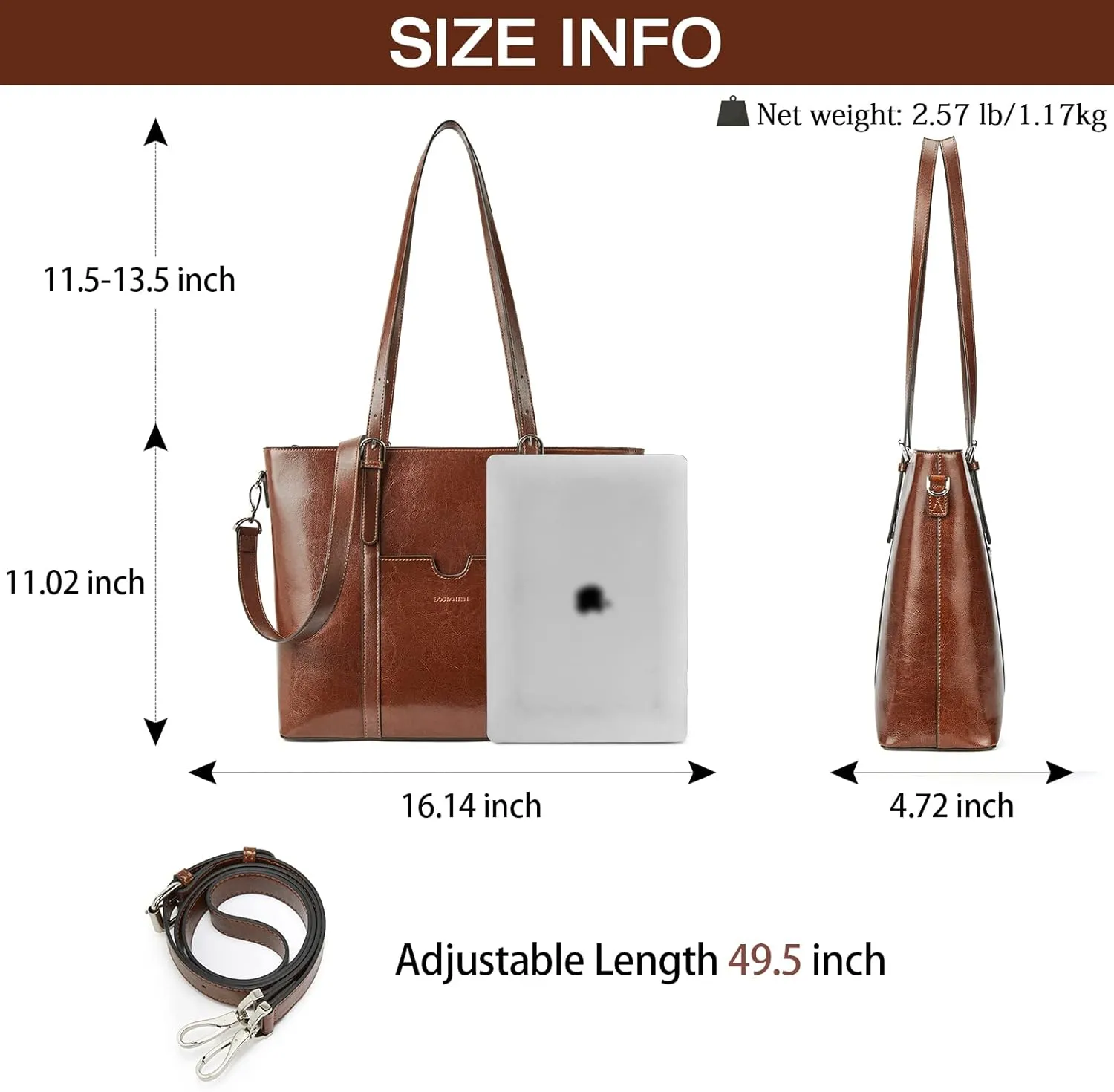 BOSTANTEN Womens Leather Laptop Tote Office Shoulder Handbag Vintage Briefcase 15.6 inch Computer Work Purse