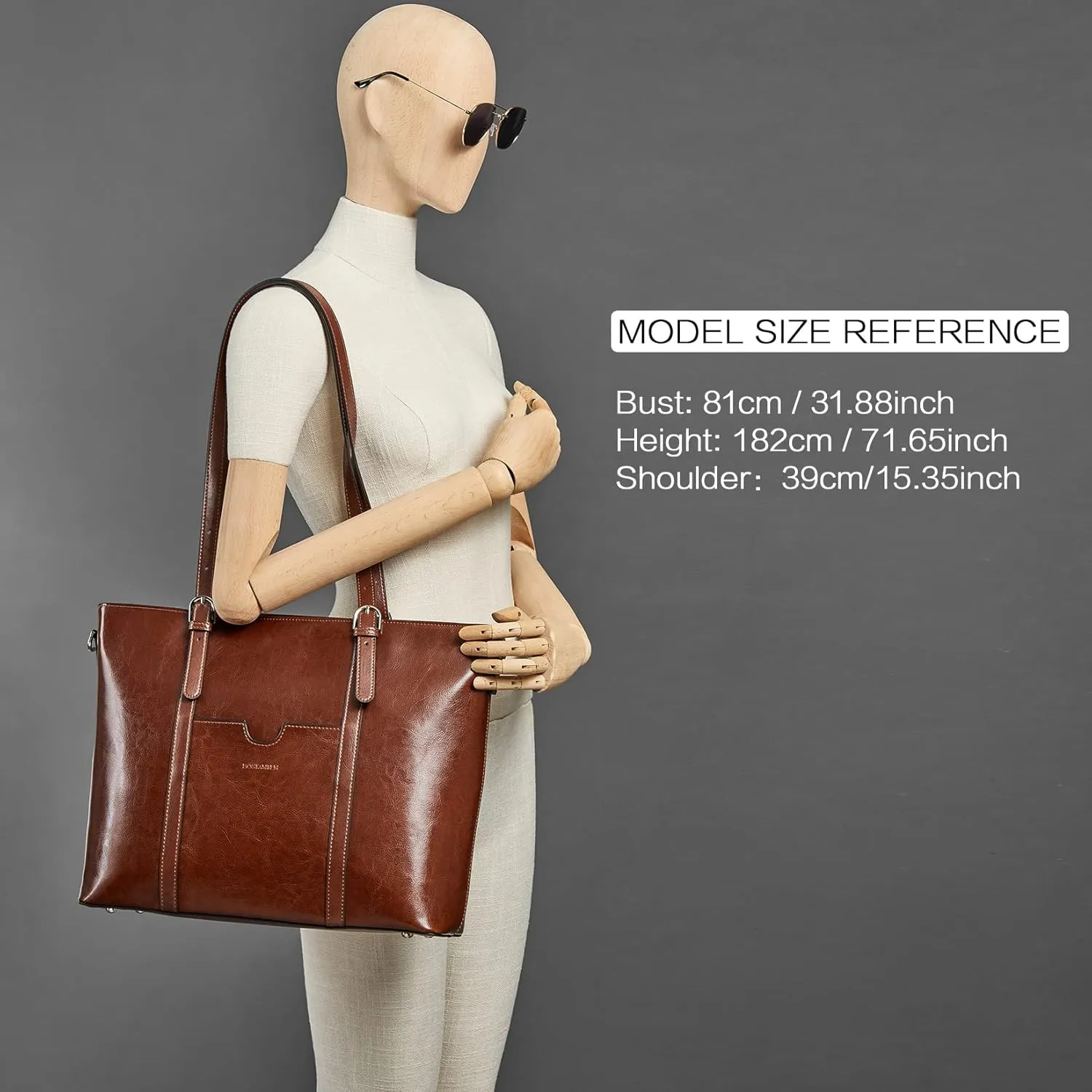 BOSTANTEN Womens Leather Laptop Tote Office Shoulder Handbag Vintage Briefcase 15.6 inch Computer Work Purse