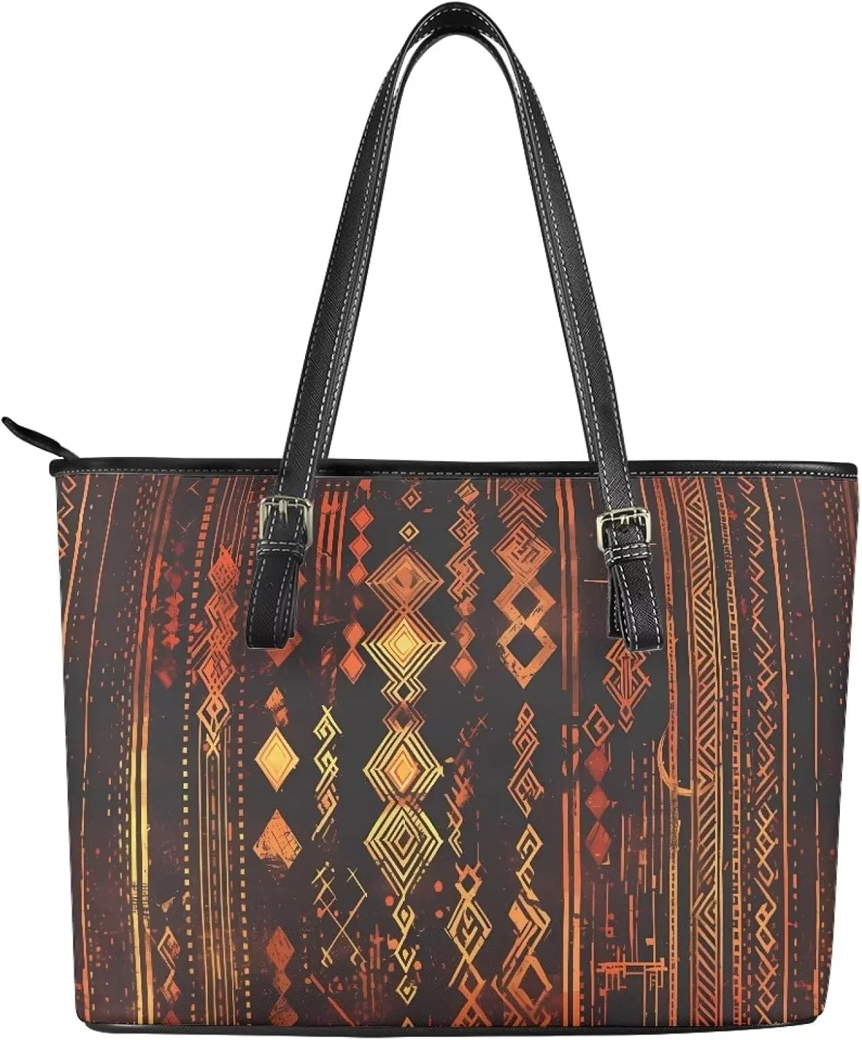Briefcase for Women PU Leather Laptop Bag, Boho Tribal Shoulder Work Tote Purse Zipper Shoulder Bag Handbag