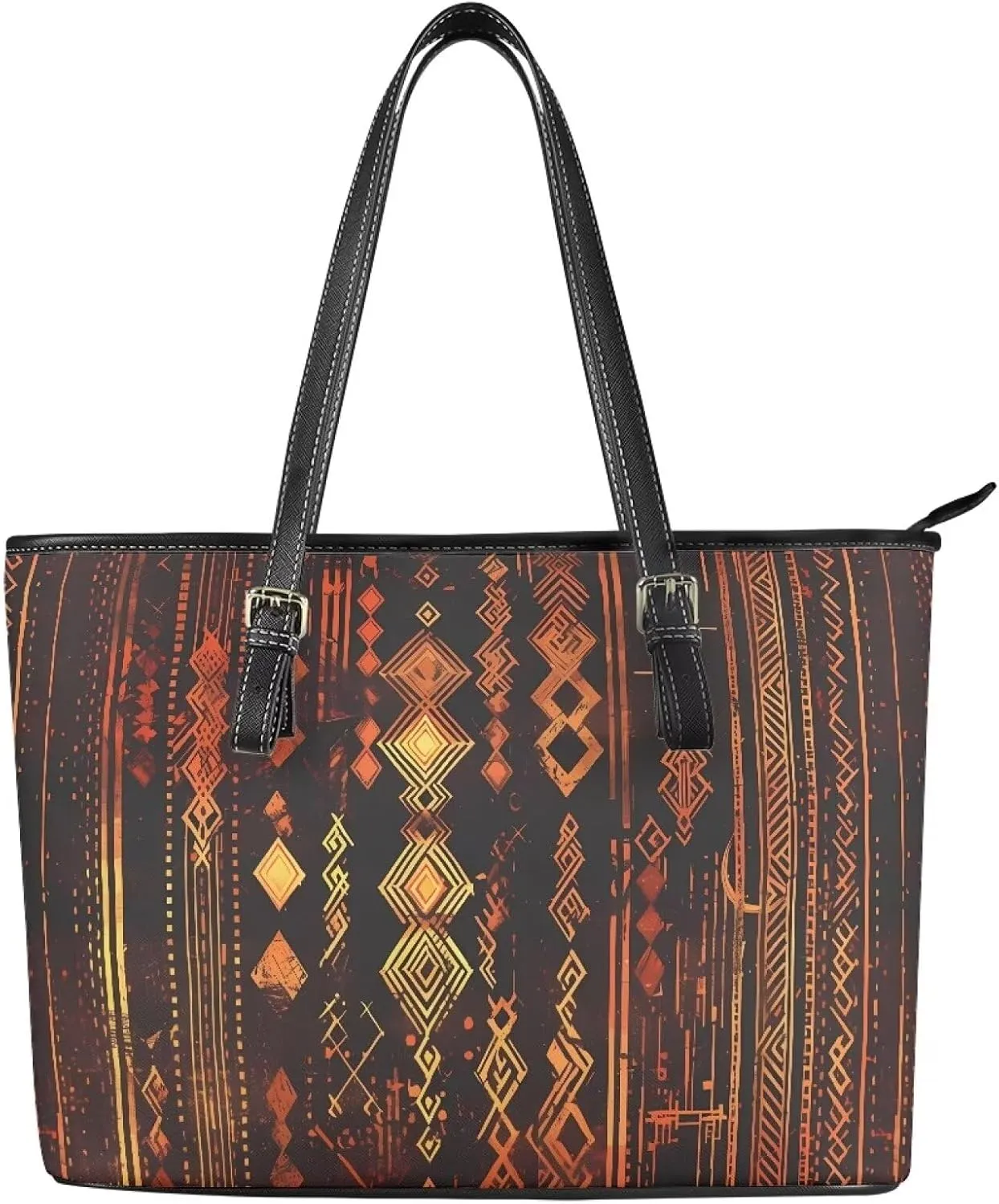 Briefcase for Women PU Leather Laptop Bag, Boho Tribal Shoulder Work Tote Purse Zipper Shoulder Bag Handbag