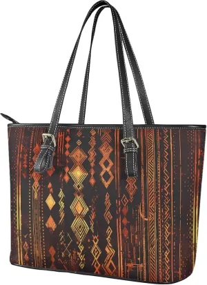 Briefcase for Women PU Leather Laptop Bag, Boho Tribal Shoulder Work Tote Purse Zipper Shoulder Bag Handbag