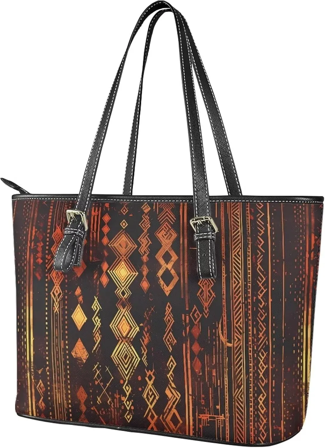 Briefcase for Women PU Leather Laptop Bag, Boho Tribal Shoulder Work Tote Purse Zipper Shoulder Bag Handbag