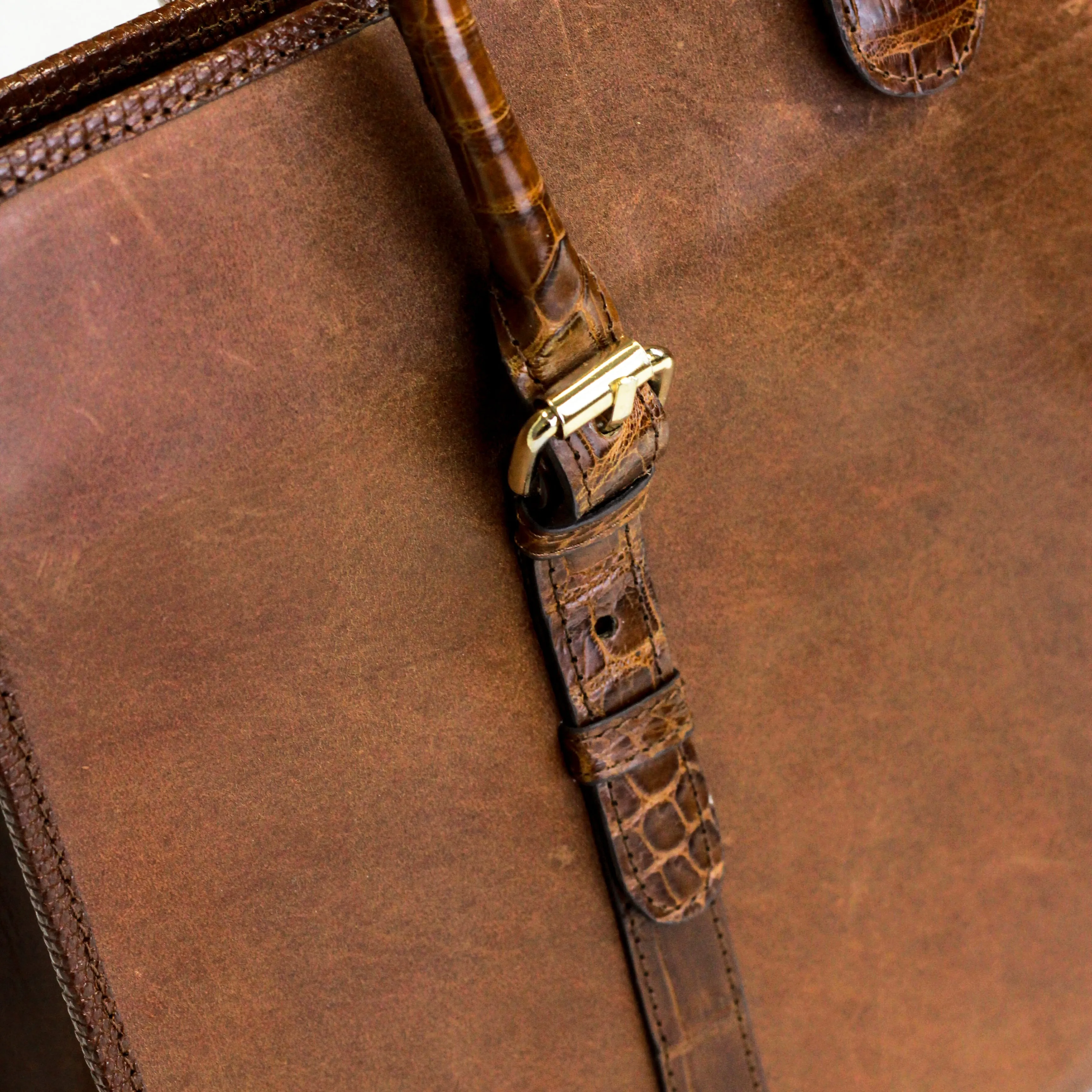 Briefcase - Leather trimmed in Crocodile
