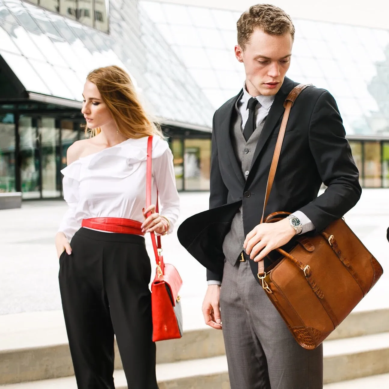 Briefcase - Leather trimmed in Crocodile