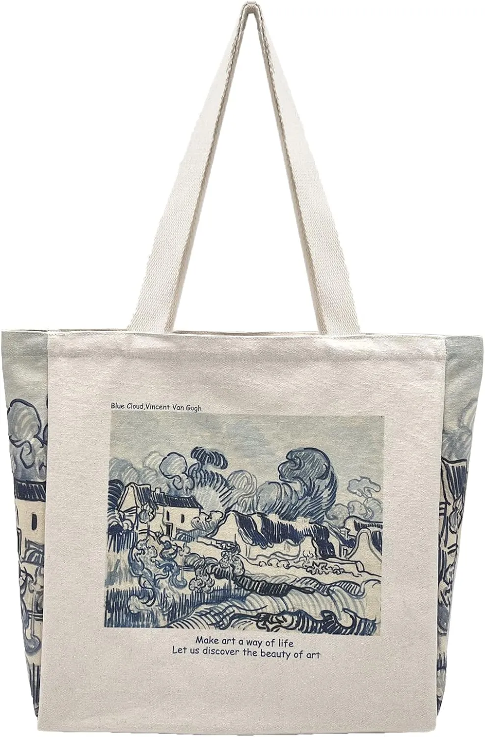 BROADREAM Canvas Tote Bag Aesthetic Shoulder Bag with Zippers and Interior Pocket