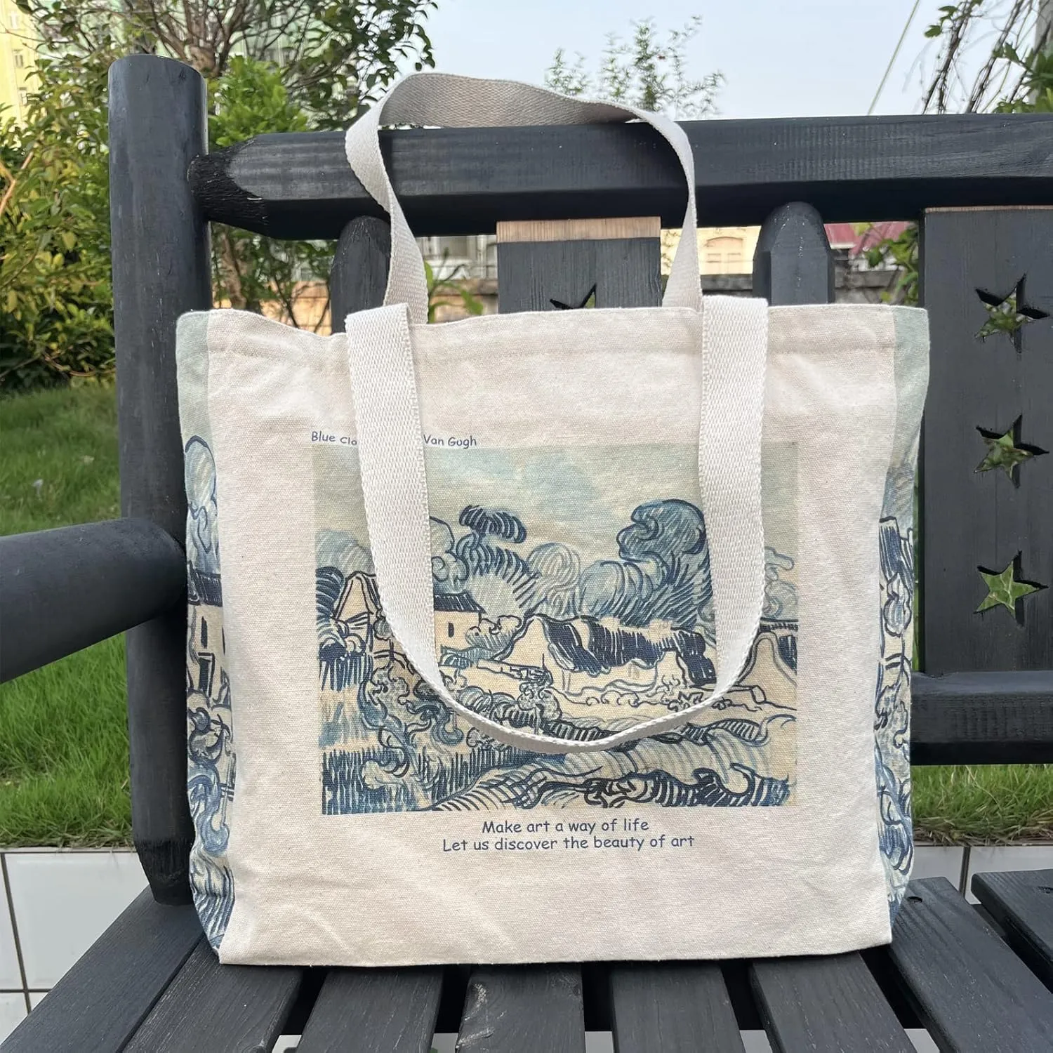 BROADREAM Canvas Tote Bag Aesthetic Shoulder Bag with Zippers and Interior Pocket