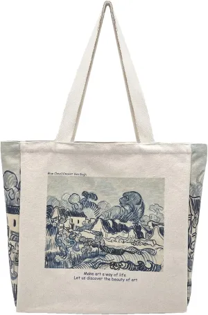 BROADREAM Canvas Tote Bag Aesthetic Shoulder Bag with Zippers and Interior Pocket