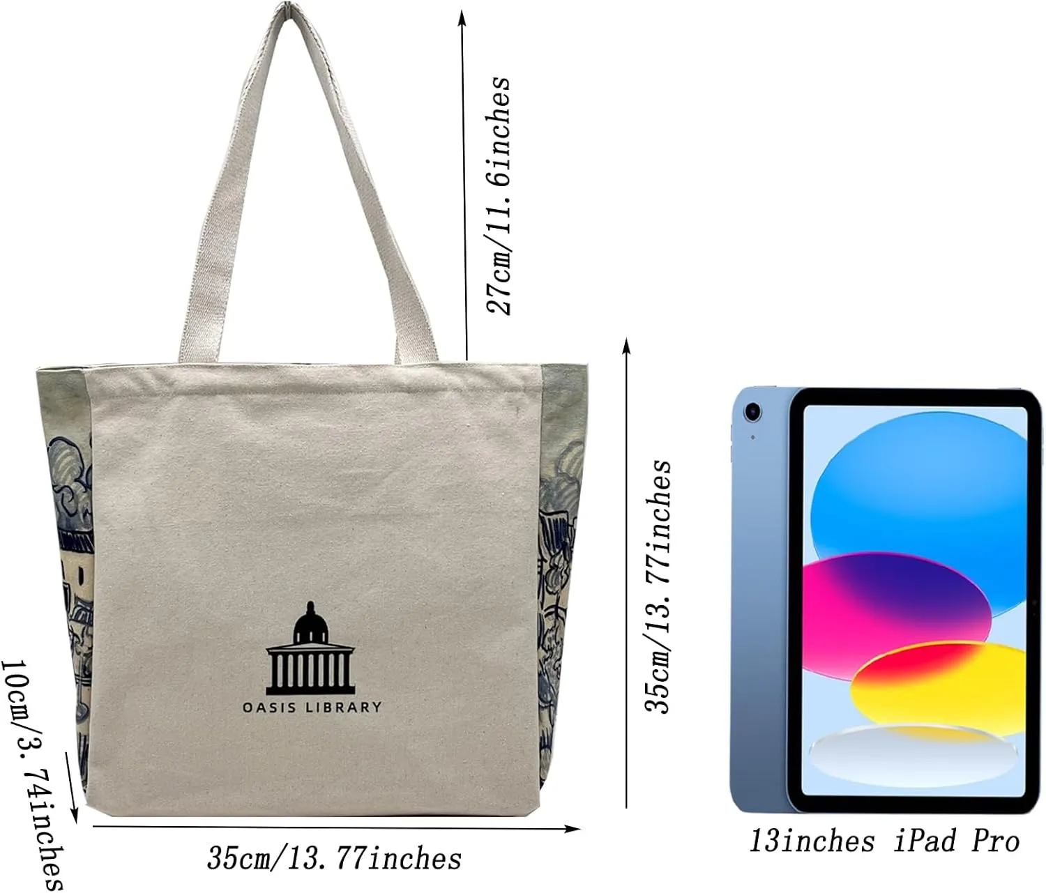 BROADREAM Canvas Tote Bag Aesthetic Shoulder Bag with Zippers and Interior Pocket