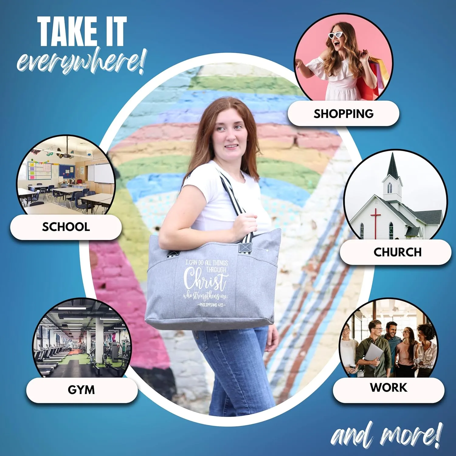 Brooke & Jess Designs Church Bags for Women - Bible Tote Bags for Women, Large Tote Bag for Womens with Zipper