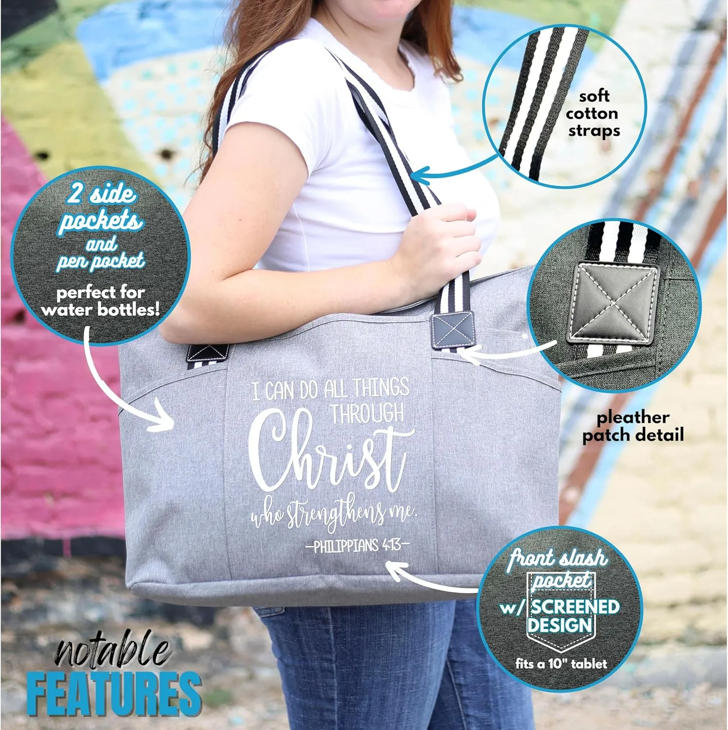 Brooke & Jess Designs Church Bags for Women - Bible Tote Bags for Women, Large Tote Bag for Womens with Zipper