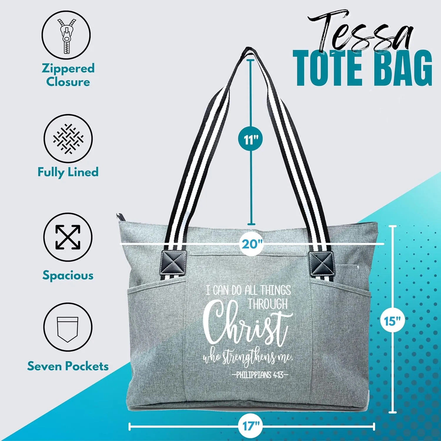 Brooke & Jess Designs Church Bags for Women - Bible Tote Bags for Women, Large Tote Bag for Womens with Zipper