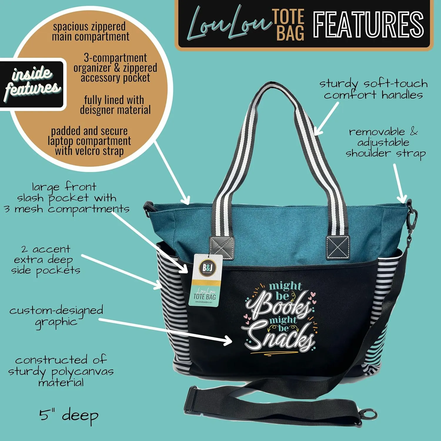 Brooke & Jess Designs Mom Bags for Everyday - Bags for Women with Zipper, Large Stylish Travel Bag, Work Bag