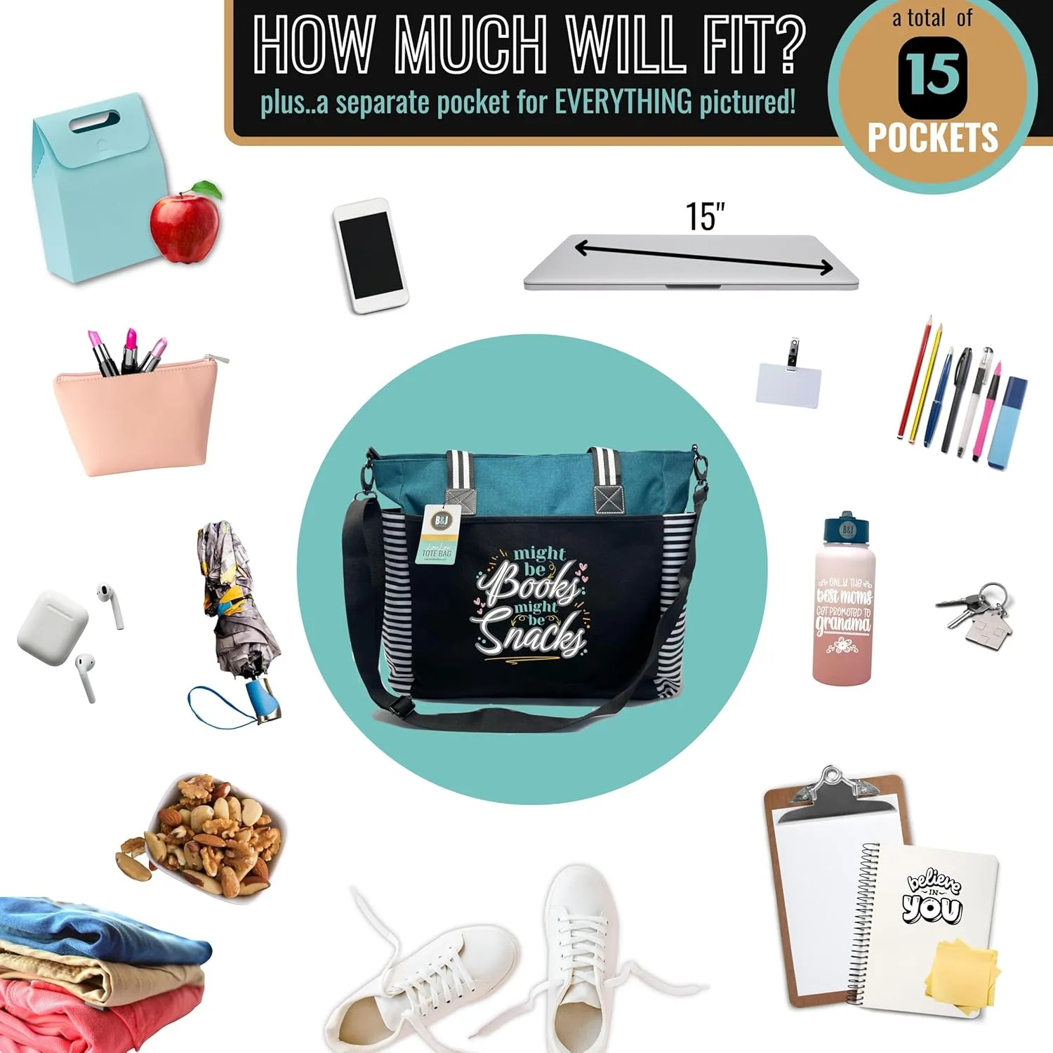 Brooke & Jess Designs Mom Bags for Everyday - Bags for Women with Zipper, Large Stylish Travel Bag, Work Bag