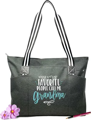 Brooke & Jess Designs Tote Bag for Grandma – Sturdy Canvas Grandma Tote w/Zipper & Inner Pocket Grandma Bag for Everyday Use