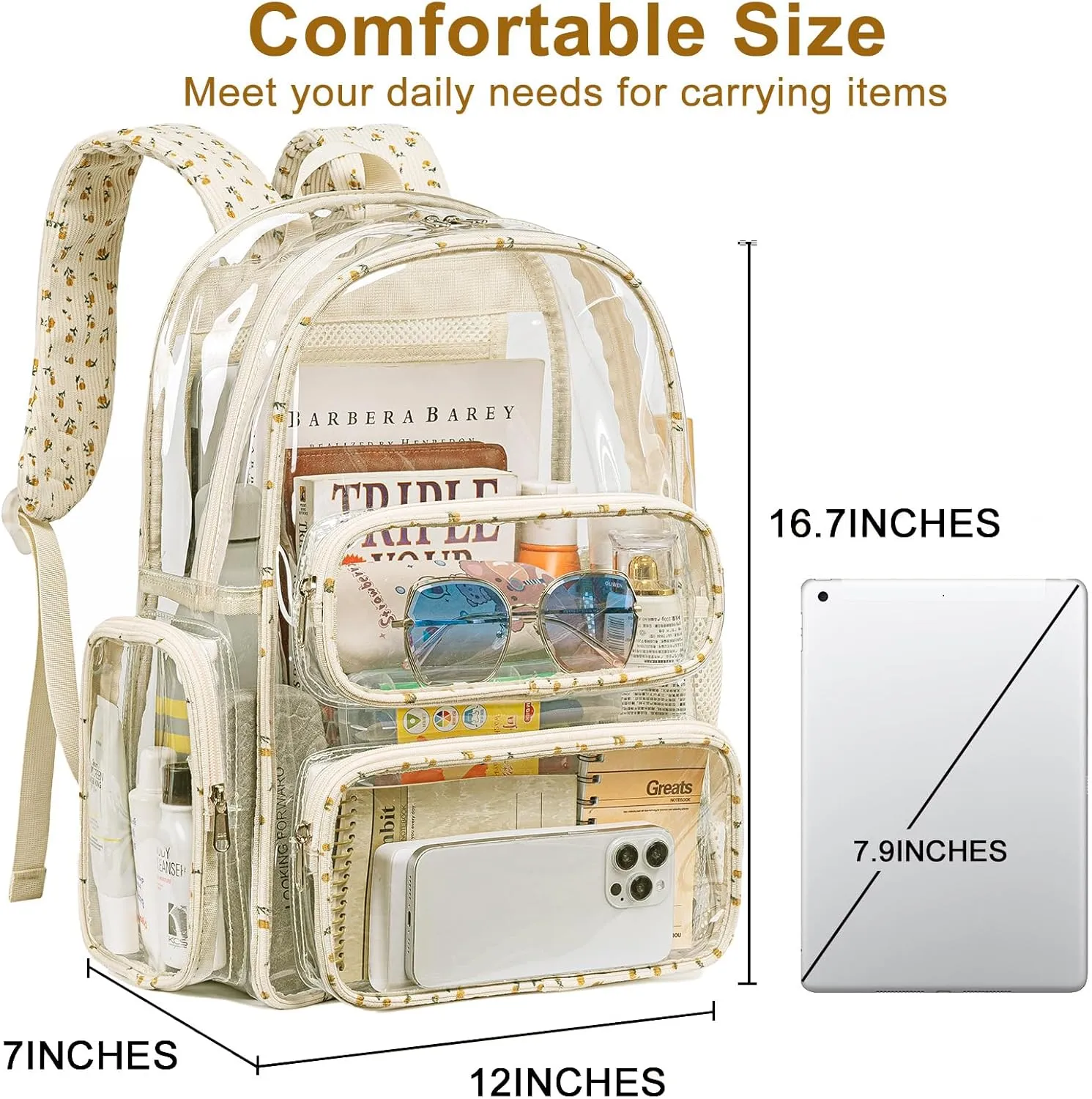 BTOOP Clear Backpack Heavy Duty Transparent Bag 17" See Through BookBag for Women Men Adults Work Festival Sports Travel