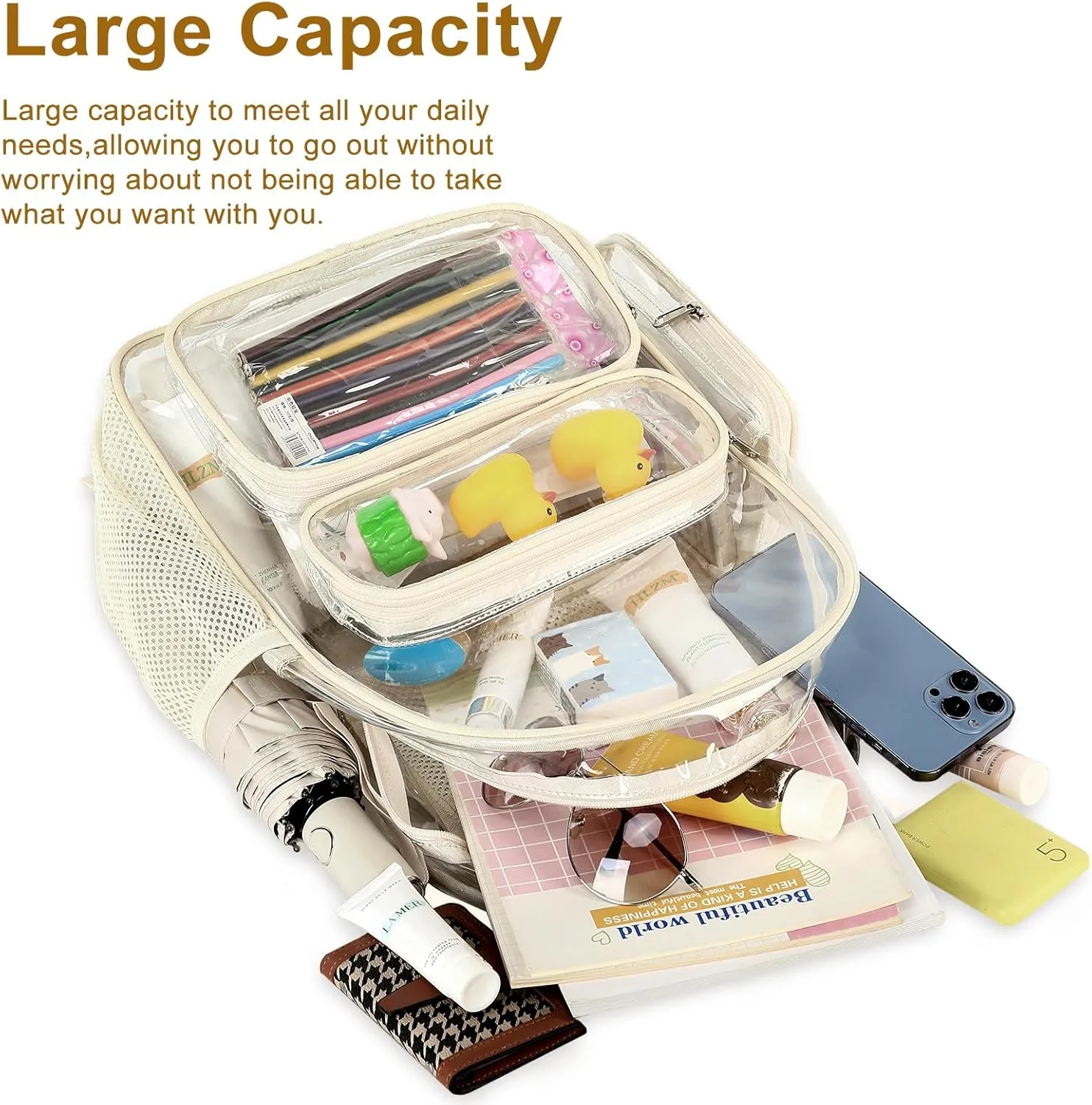 BTOOP Clear Backpack Heavy Duty Transparent Bag 17" See Through BookBag for Women Men Adults Work Festival Sports Travel