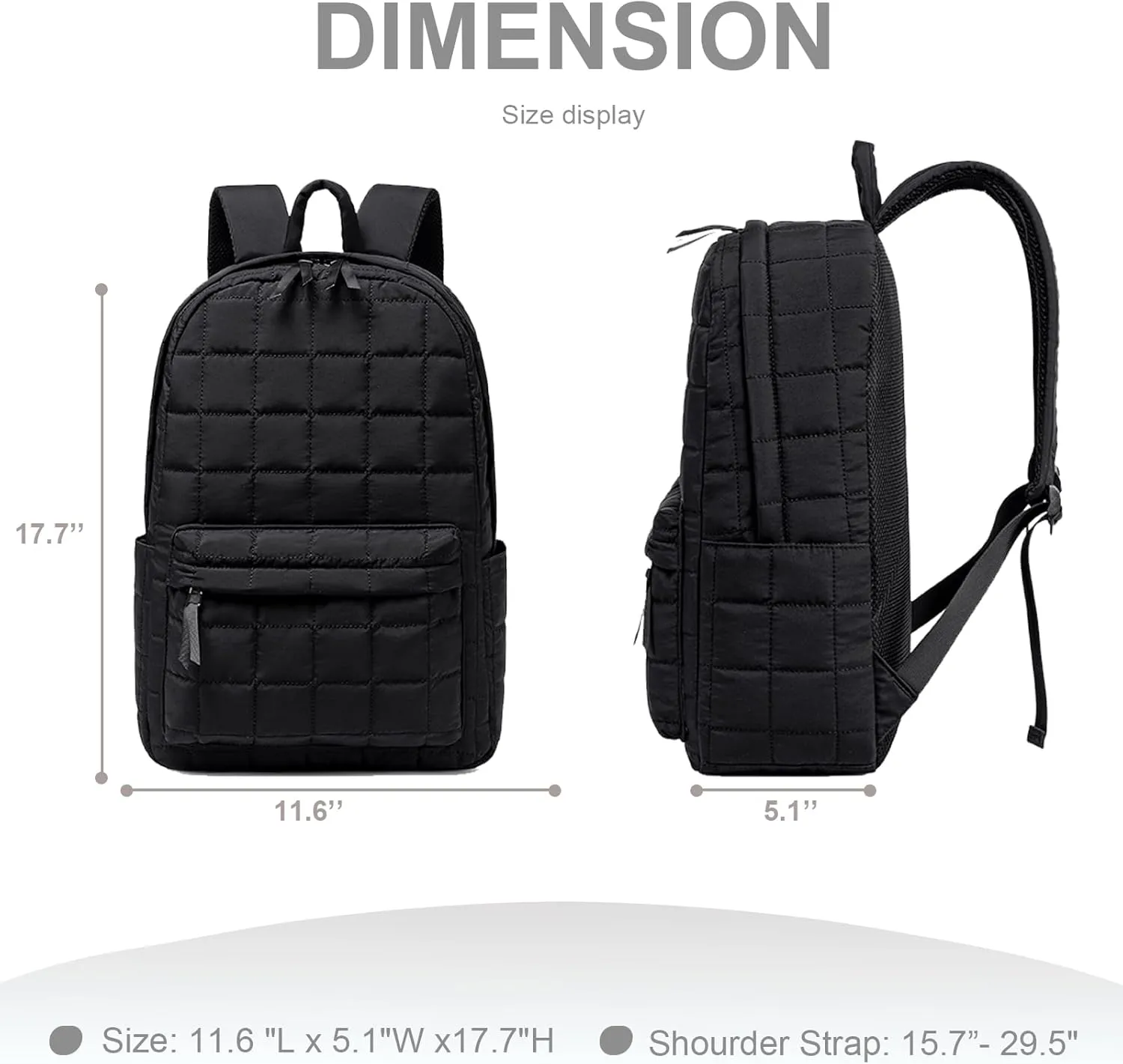BTOOP Travel Backpack for Women Work Backpack Quilted College Backpacks for School Fit 15.6 Inch Laptop (Quilting-Black)