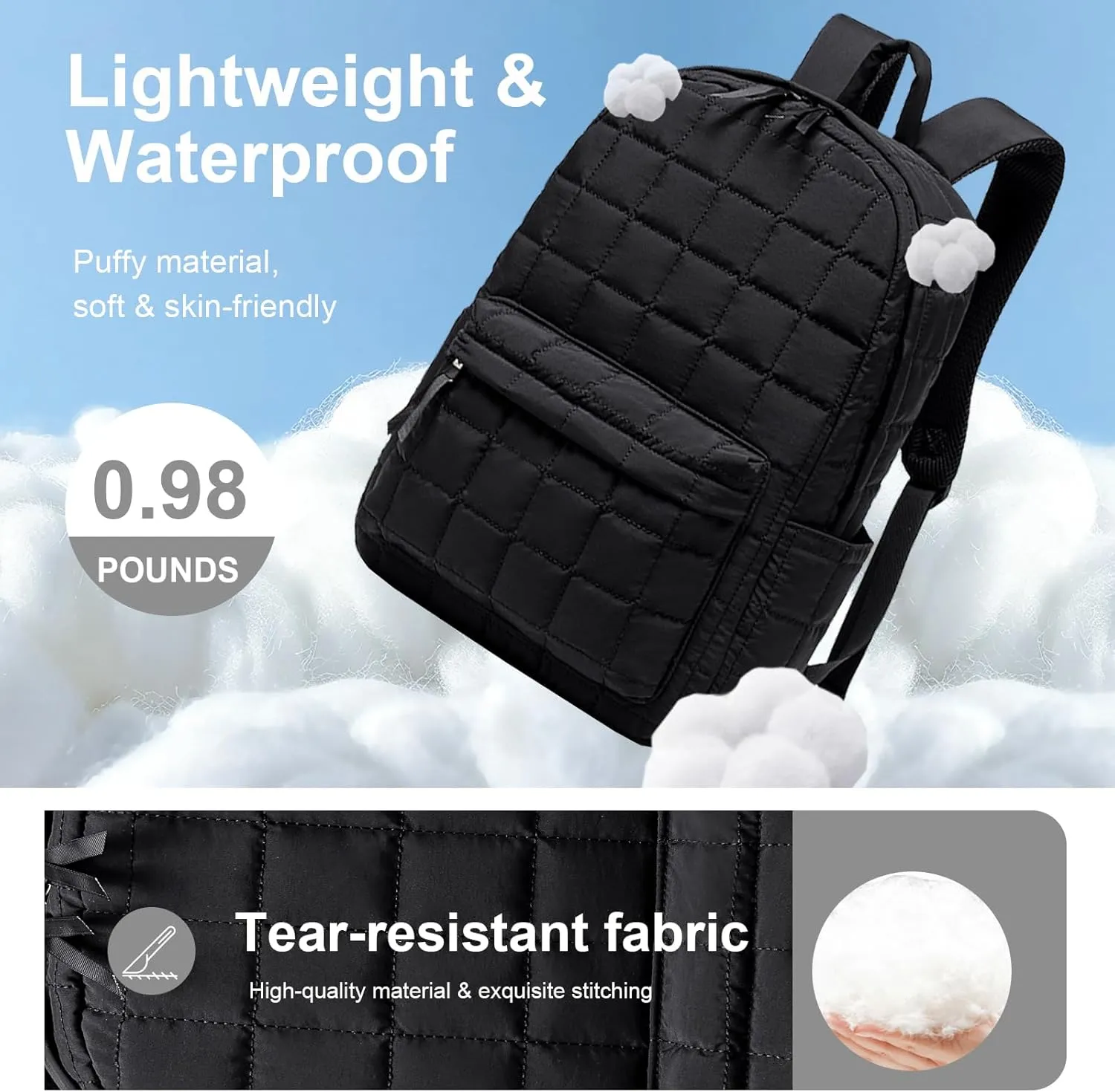 BTOOP Travel Backpack for Women Work Backpack Quilted College Backpacks for School Fit 15.6 Inch Laptop (Quilting-Black)