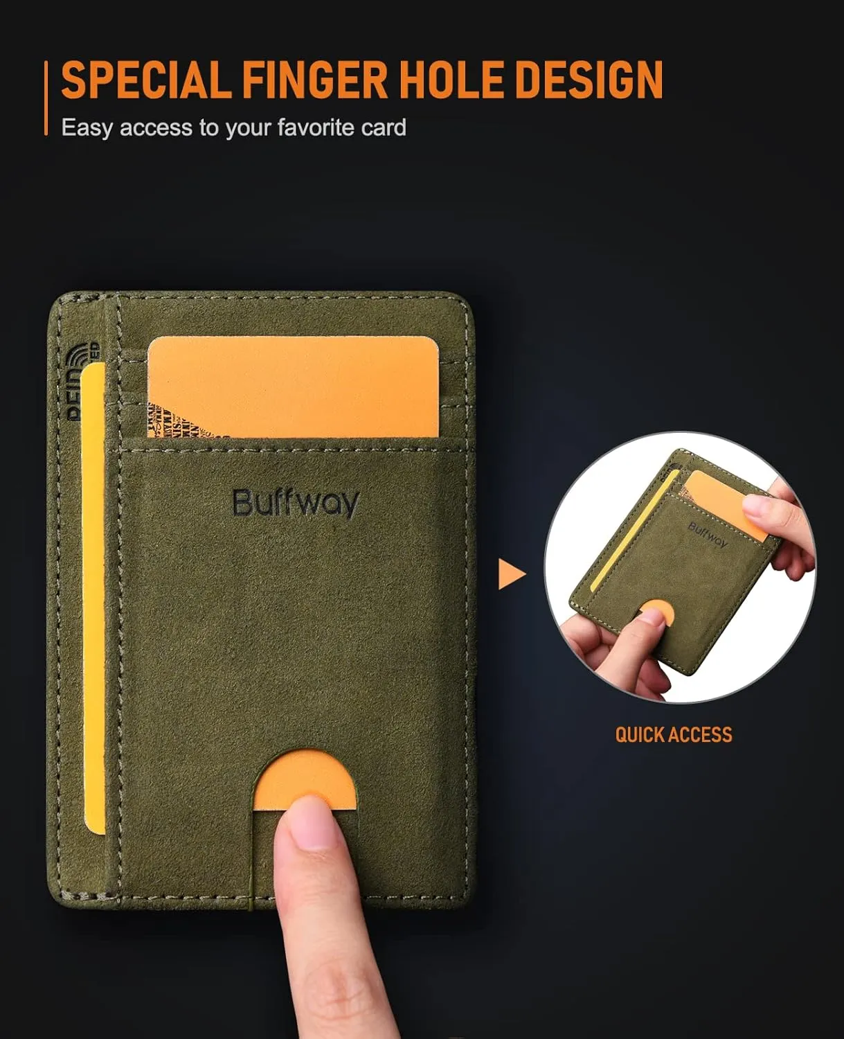 Buffway Slim Minimalist Front Pocket RFID Blocking Leather Wallets for Men and Women