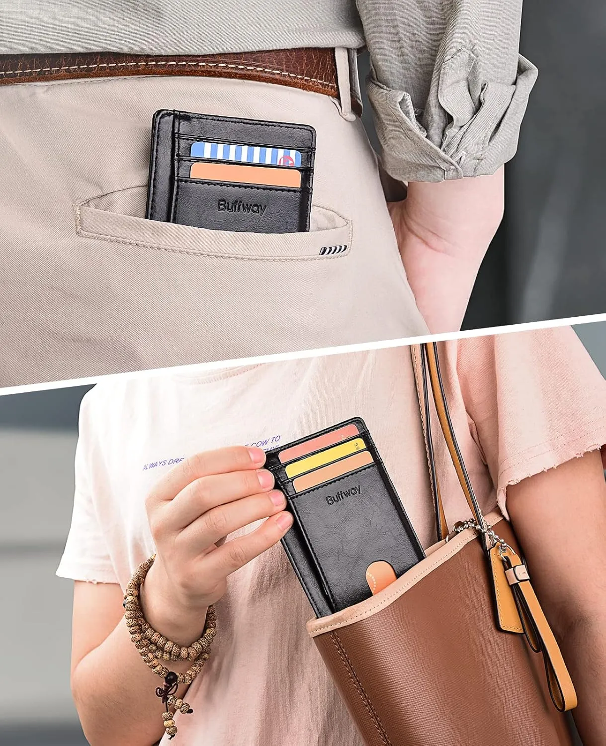 Buffway Slim Minimalist Front Pocket RFID Blocking Leather Wallets for Men and Women
