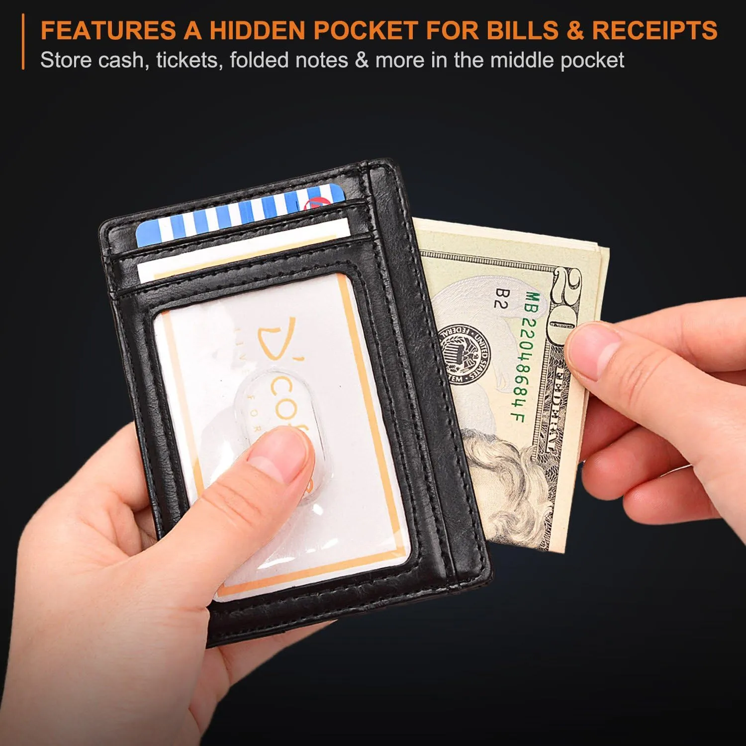 Buffway Slim Minimalist Front Pocket RFID Blocking Leather Wallets for Men and Women