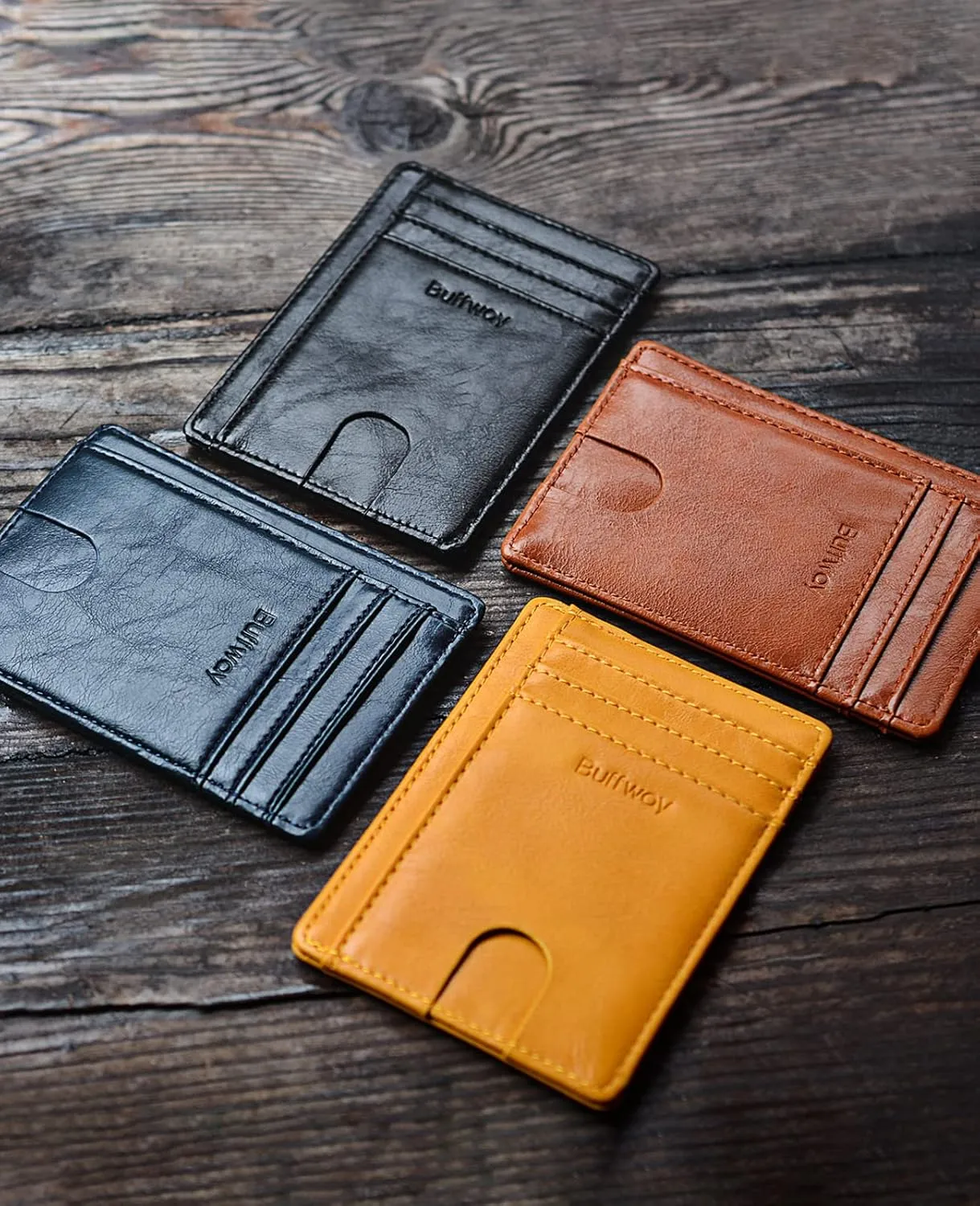 Buffway Slim Minimalist Front Pocket RFID Blocking Leather Wallets for Men and Women