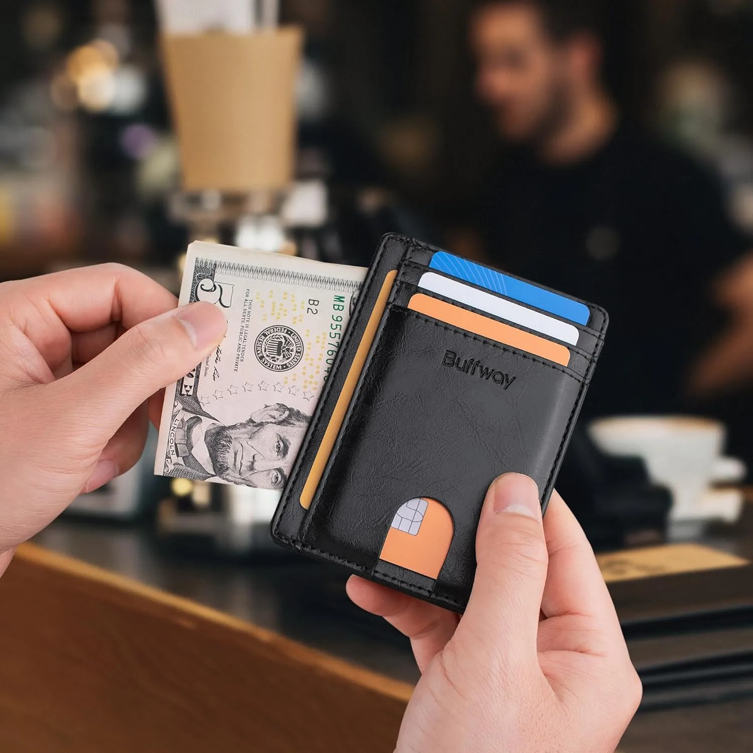 Buffway Slim Minimalist Front Pocket RFID Blocking Leather Wallets for Men and Women