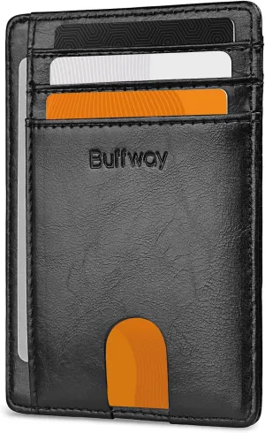 Buffway Slim Minimalist Front Pocket RFID Blocking Leather Wallets for Men and Women