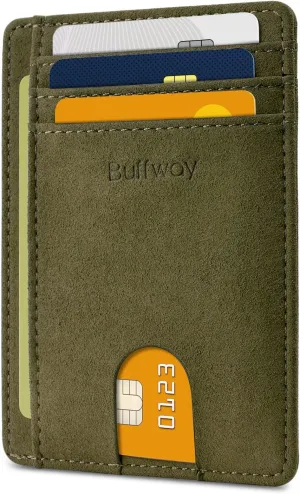 Buffway Slim Minimalist Front Pocket RFID Blocking Leather Wallets for Men and Women