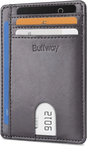 Buffway Slim Minimalist Front Pocket RFID Blocking Leather Wallets for Men and Women