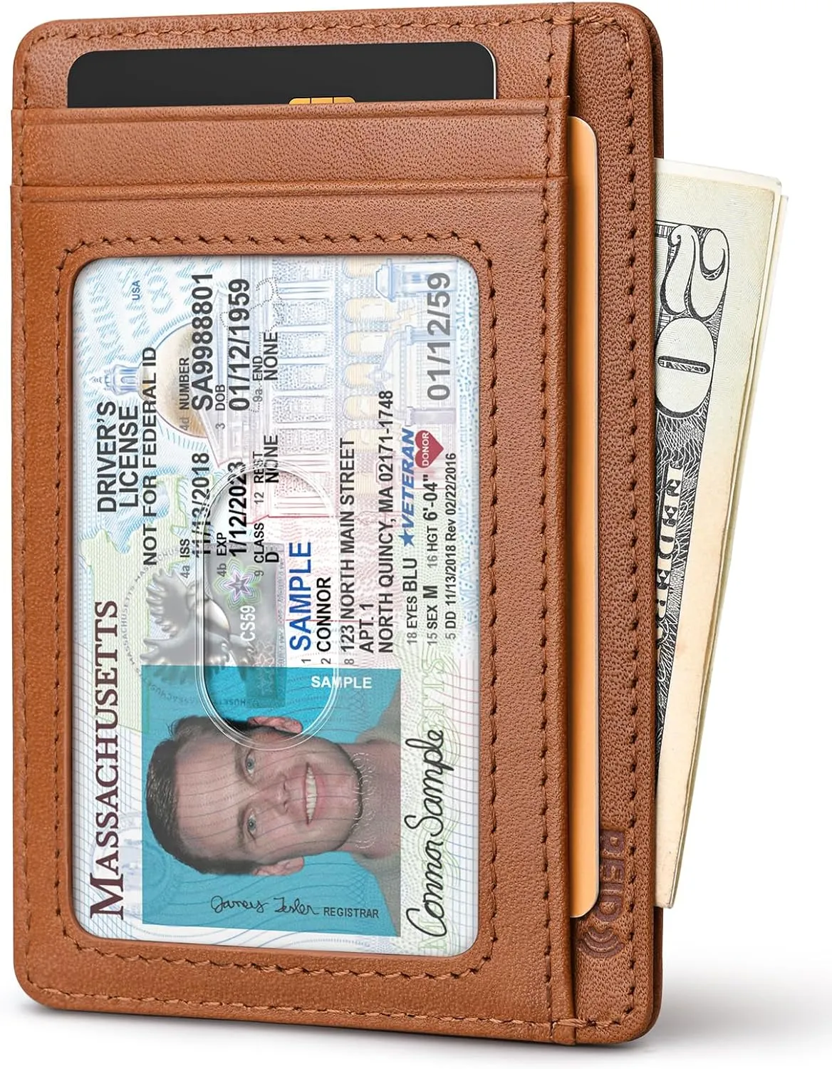 Buffway Slim Wallet for Men Women Minimalist Small Leather Front Pocket Wallets with RFID Blocking and Gifts Box - Bassa Brown