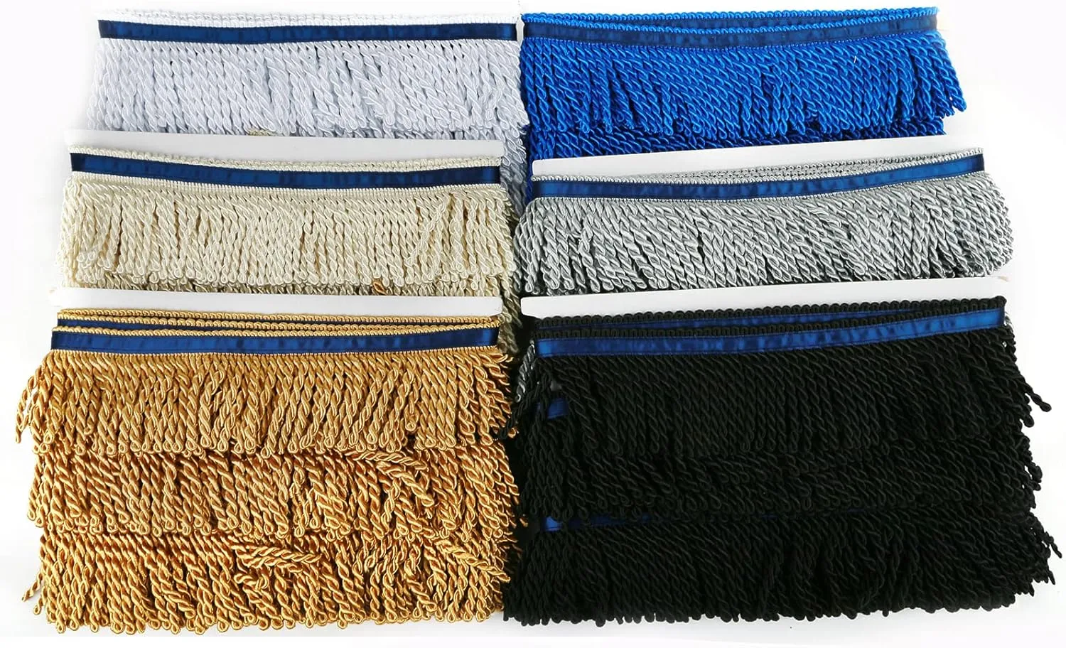 Bullion Fringe Trim and Embellishments 5/10 Yard X 2.5 Inches Fabric Trims Sewing DIY Decoration for Clothes Gold Hebrew Fringes with Blue Ribbon