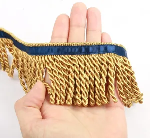 Bullion Fringe Trim and Embellishments 5/10 Yard X 2.5 Inches Fabric Trims Sewing DIY Decoration for Clothes Gold Hebrew Fringes with Blue Ribbon