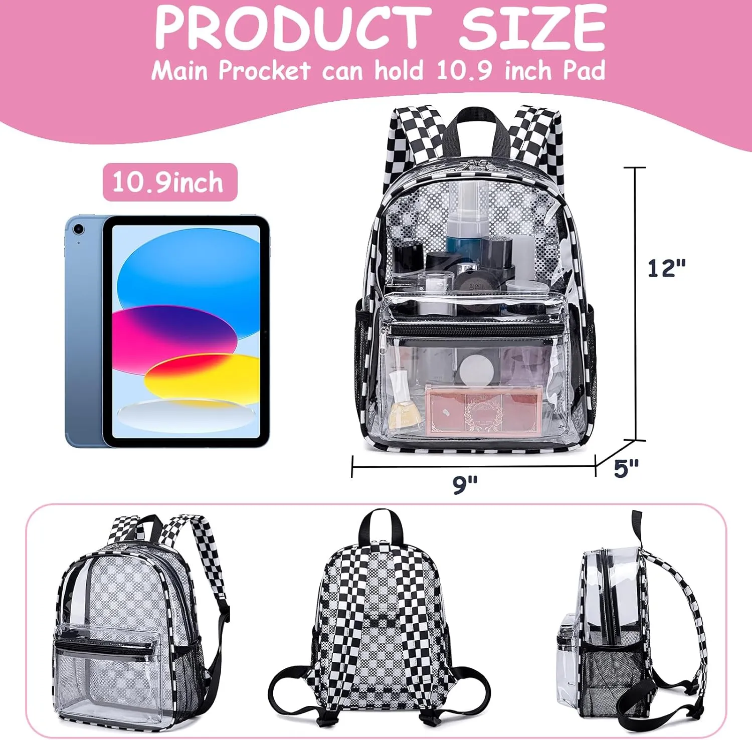 CAMTOP Clear Backpack for Stadium Events Approved 12x6x12 Small Clear Bag Mini Backpacks Purse for festival Concert Work
